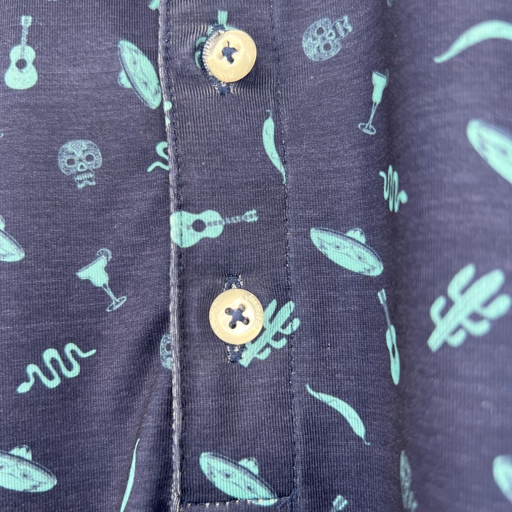 Johnnie O Polo Mens M Tex MEX Golf Skull Guitar Margarita Snake UPF 50 - Picture 5 of 9